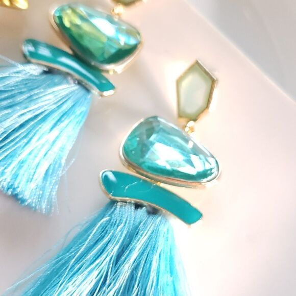 New! Zara Bold Blue Tassel Earrings - Picture 5 of 6